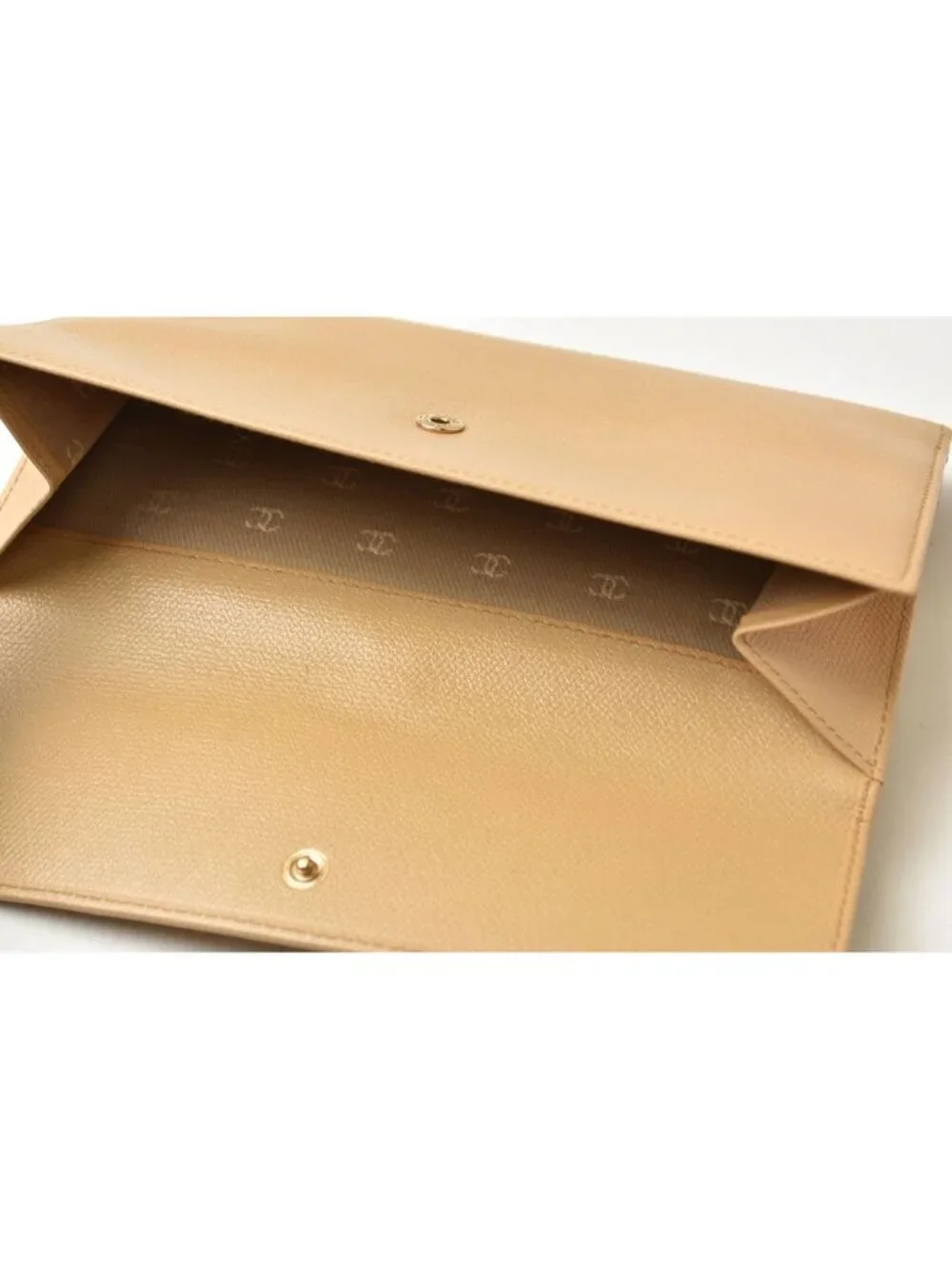 Chanel Wallet Coco Button Bifold Leather Beige